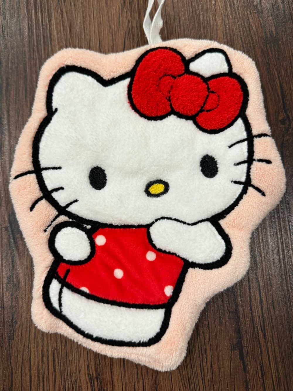 Sanrio Hello Kitty Plush Hanging Mitt - washcloth towel White, Red & Pink